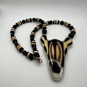 Vintage Lee Sands African Art Zebra Motif Necklace